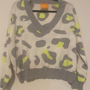 Women's V-Neck Sweater in Gray and Yellow